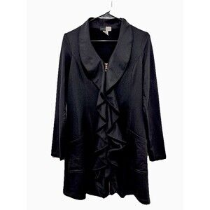 Contrast Women M Black Cardigan Stretch Zip Up Ruffled Pockets Whimsical Witchy